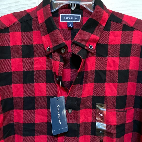 🆕NEW-MEN’S CLUB ROOM BY MACY’S FLANNEL RED AND BLACK PLAID BUTTON DOWN SHIRT. - Picture 2 of 16